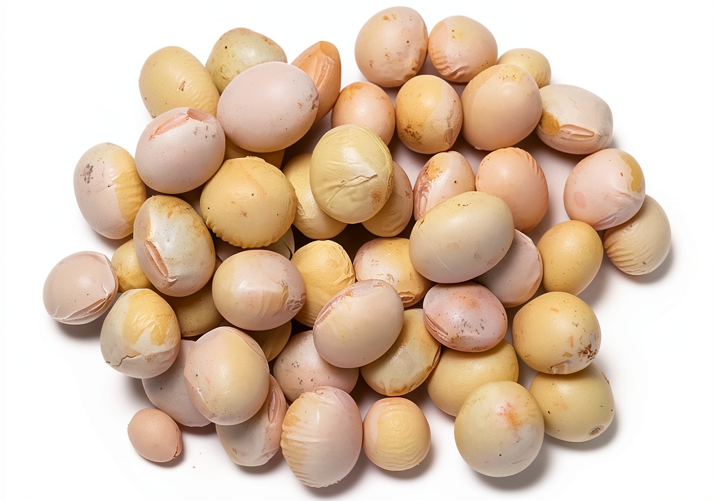 Raw whole clear hilum soybeans in a kitchen bowl