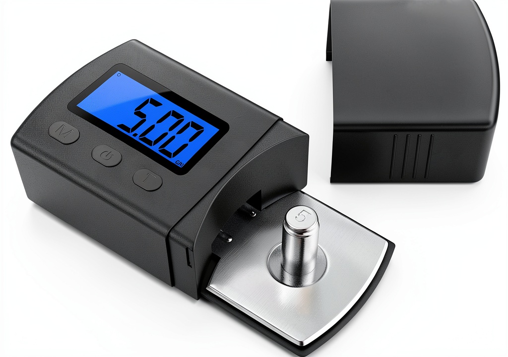 Pavo M006 stylus gauge with leather sheath on a studio desk